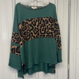 Umgee leopard mix Mix green New tunic top shirt